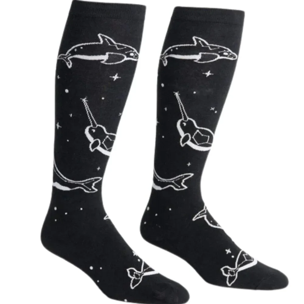 SOCK IT TO ME Stellar Whales Glow In The Dark Knee Knee High Socks NWT